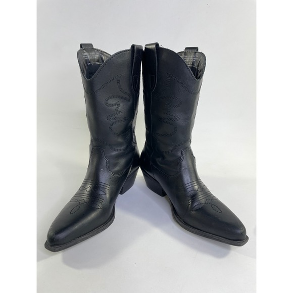 Steve Madden Black Leather Cowboy Boots Pointed Toe Western Made in Brazil 7 - Picture 2 of 9